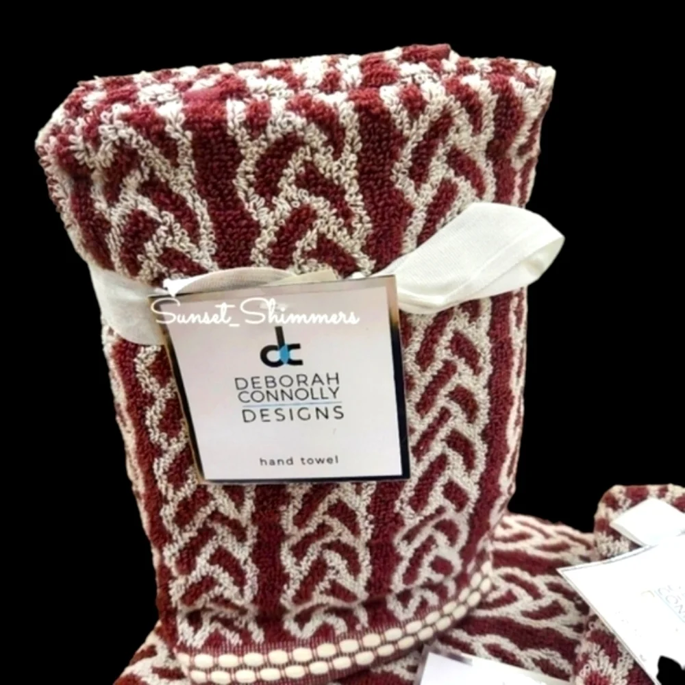 6 piece Bath Hand Tip Towel Set Heringbone Dot Deborah Connolly Quick Dry Cotton